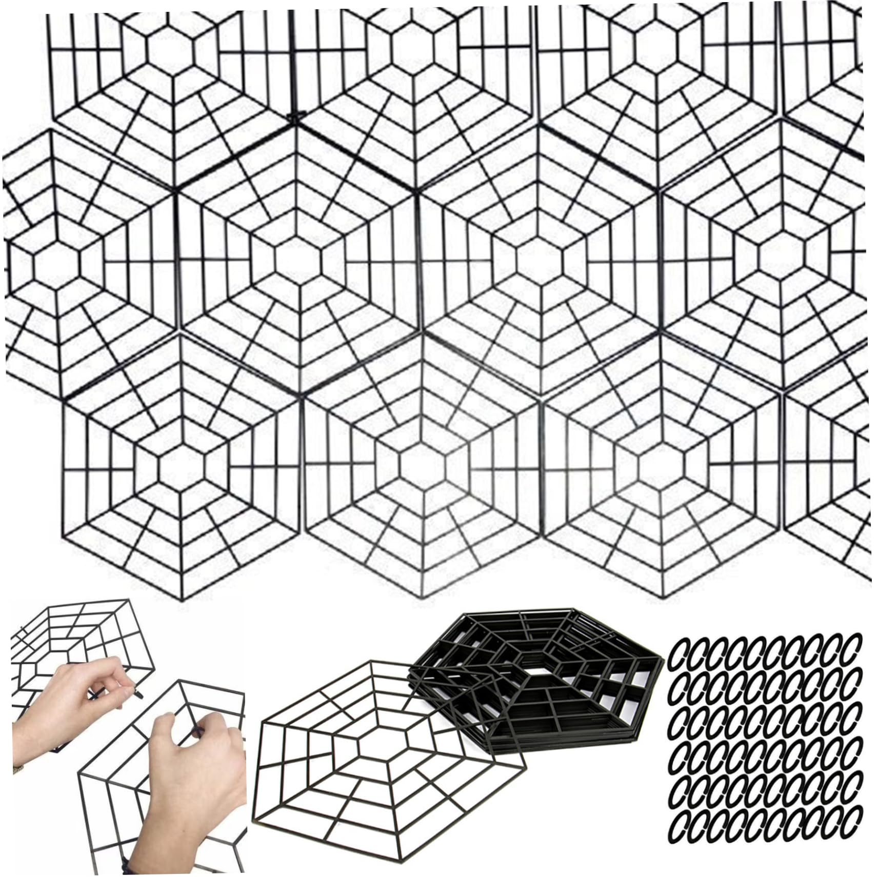Takingup 20Pcs/Set Pond Netting, Hexagonal Pond Guard Cover Floating Nylon Net Protective Accessories for Resist Herons Crows, Black, Cover