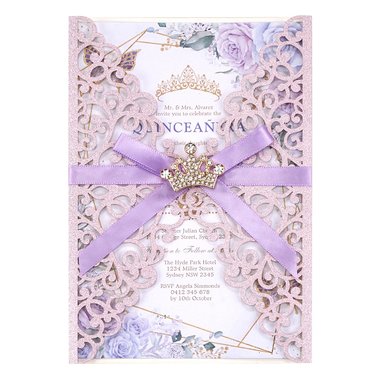 Hochzeitseinladungen, hohl, lasergeschnitten, mit Umschlägen und RSVP-Karten für Quinceañera-Verlobung, 25 Stück