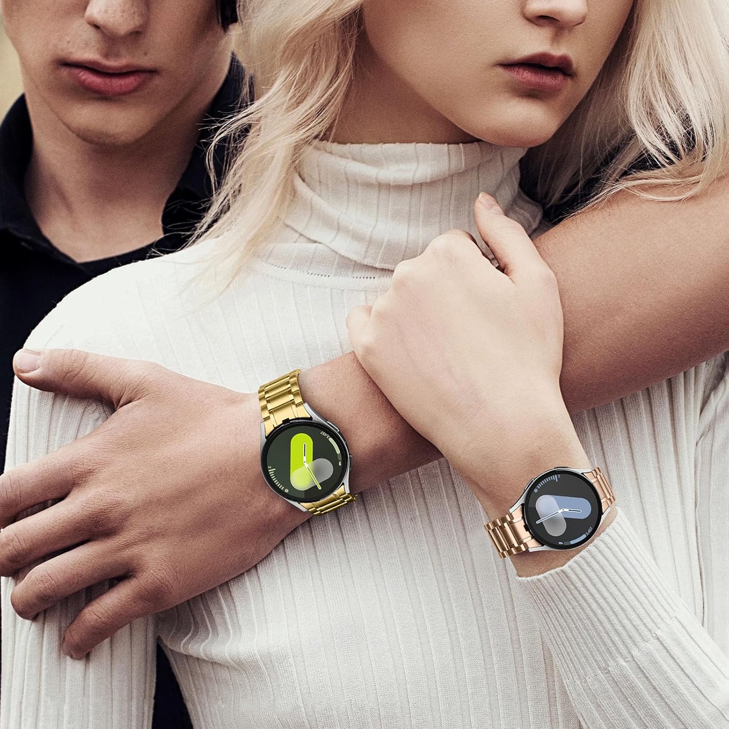 HITZEE Stainless Steel No Gap Bands Compatible with Samsung Galaxy Watch 7/6/5/4/FE Band 40/44mm/Watch 6 Classic 43/47mm/Watch 5 Pro, Samsung Watch Metal Band Strap Designed for Men/Women, Gold - Image 6