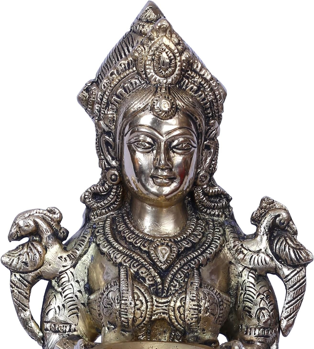 Exotic India Traditional Paavai Vilakku Brass (Lakshmi) Statue Standing Deepalakshmi Oil Lamp for Home Mandir for Entrance Decor