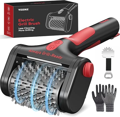 Yeeke Cepillo Eléctrico Inalámbrico 2 Velocidades para Barbacoa 150min | Recargable, Batería 4000mAh, Resistente al Agua, LED, Acero Inoxidable 304, Cepillo Eléctrico Limpieza Barbacoa