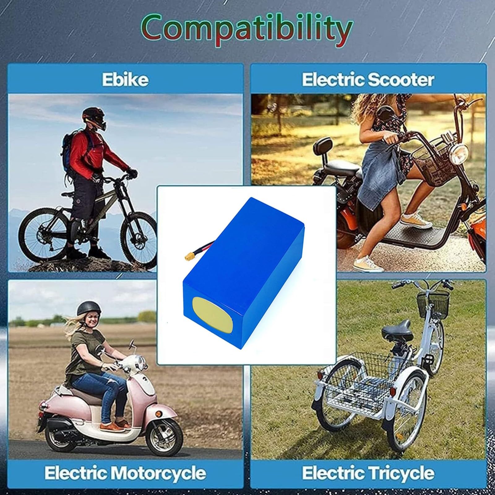Batería De Litio De 48 V Y 12,5 Ah Para Patinete Eléctrico Con Cargador, Batería De Iones De Litio Para Bicicleta Eléctrica, BMS Integrado 48V 12.5Ah,XT60