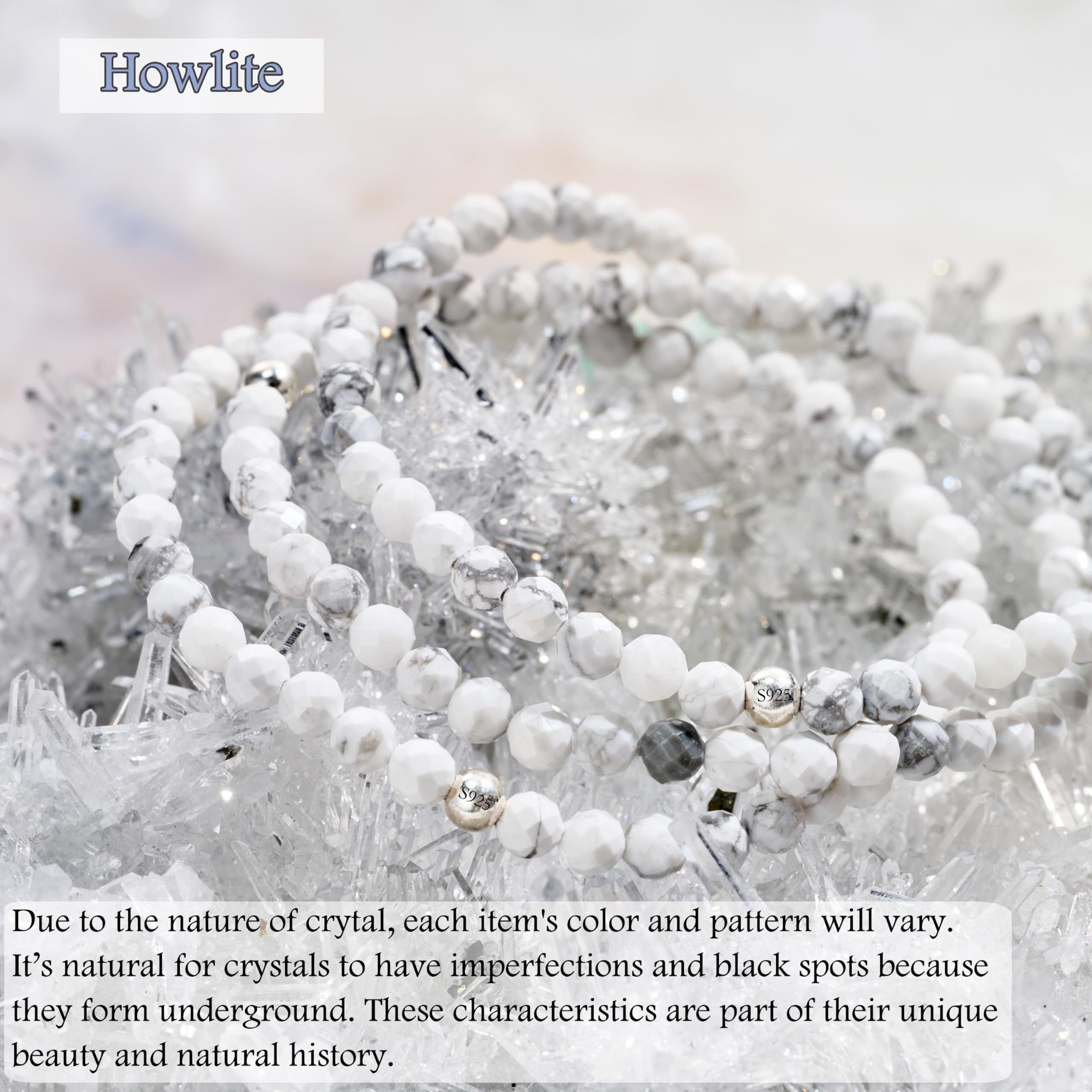 Farfume Bracciali di Perline per Donne, 4mm Bracciale di Cristallo in Argento Sterling 925, Gioielli di Pietra Naturale Regali di Chakra