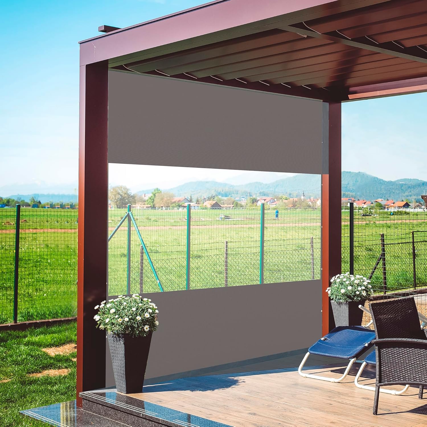 Domi Outdoor Clear Panel Curtain, 18 Oz Vinyl Curtains Weatherproof with Rustproof Grommets, Transparent Heavy Duty PVC Tarp Cover for Gazebo, Pergola, Patio Winter Protection(7'W x 10'H, Gray)