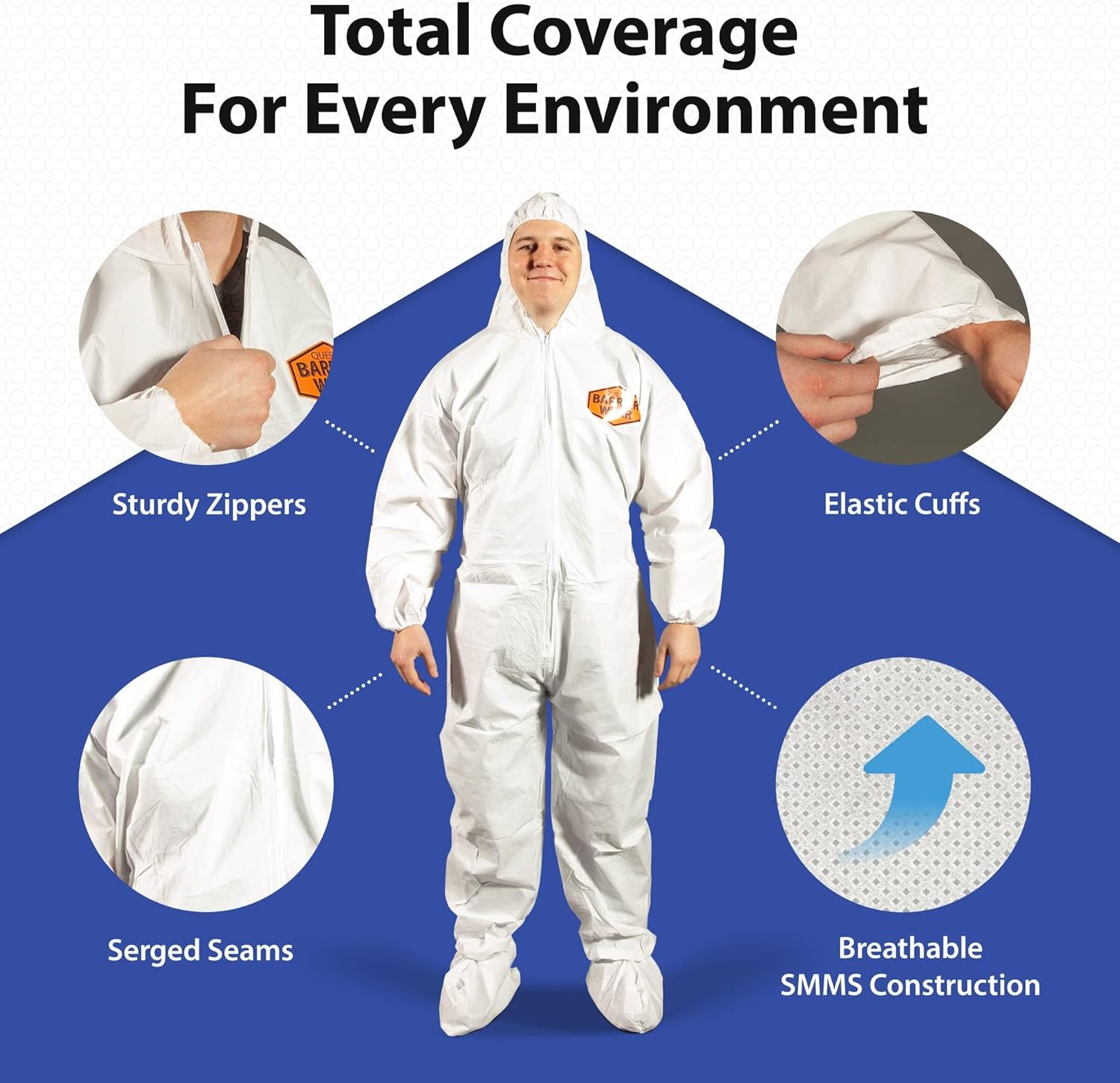 Quest Protective Apparel Bundle - High Visibility Cut Resistant Work Gloves + Disposable Coveralls for Men and Women - Protective Hazmat Suit