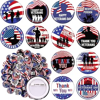 Jutom 96 Pcs Veterans Day Buttons Pins Thank You Veterans Gifts Badges Patriotic Soldier American Flag Gifts for Independence Day Army Party Decoration, 16 Styles