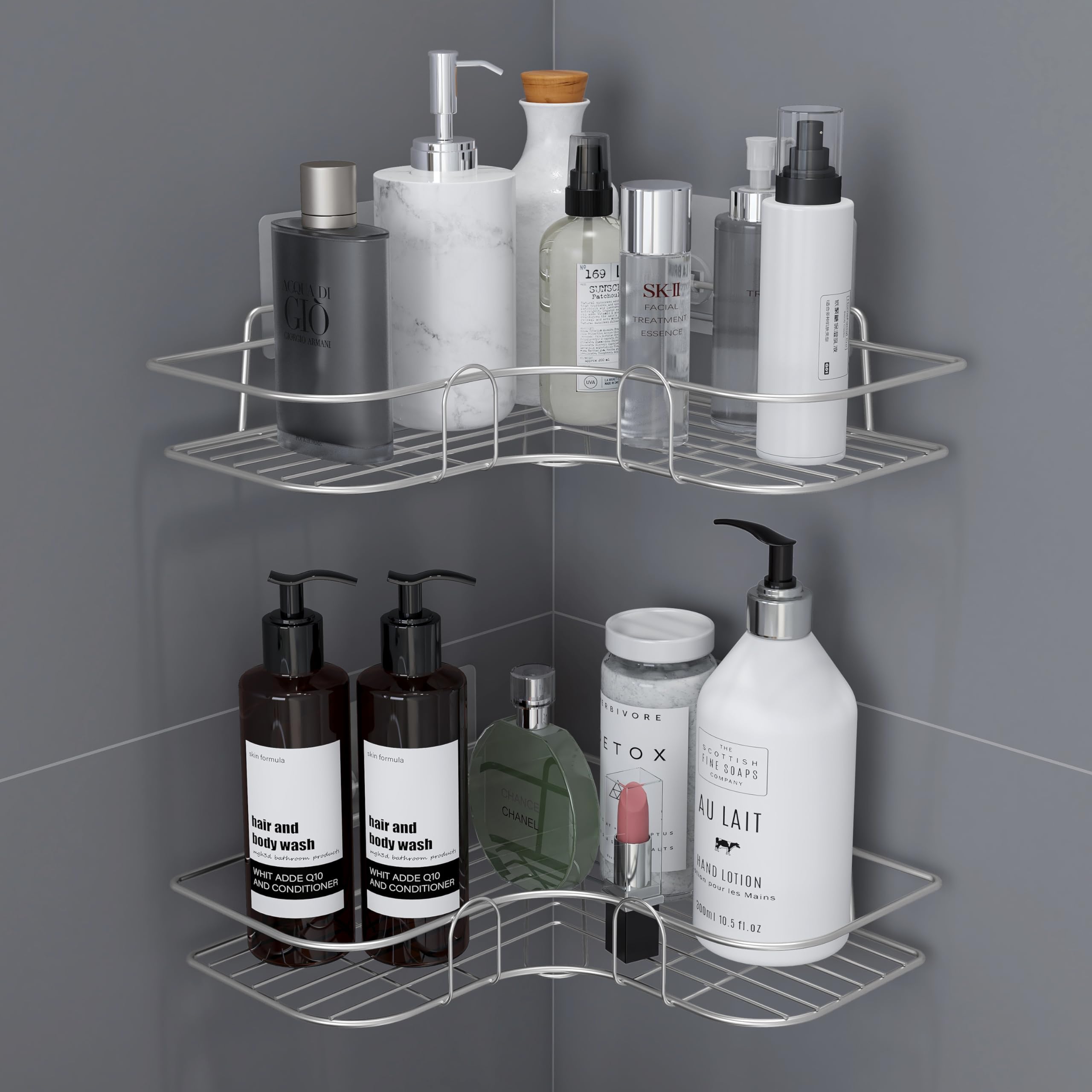 Plantex Stainless Steel Bathroom Corner Shelf/Self Adhesive Bathroom Shelf for Wall/Bathroom Organiser Without Drill - Pack of 2 (Chrome)