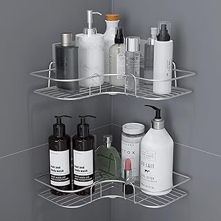 Plantex Stainless Steel Bathroom Corner Shelf for Wall/Bathroom Organiser Without Drill/Self Adhesive Bathroom Shelf- Pack of 1 (Chrome)