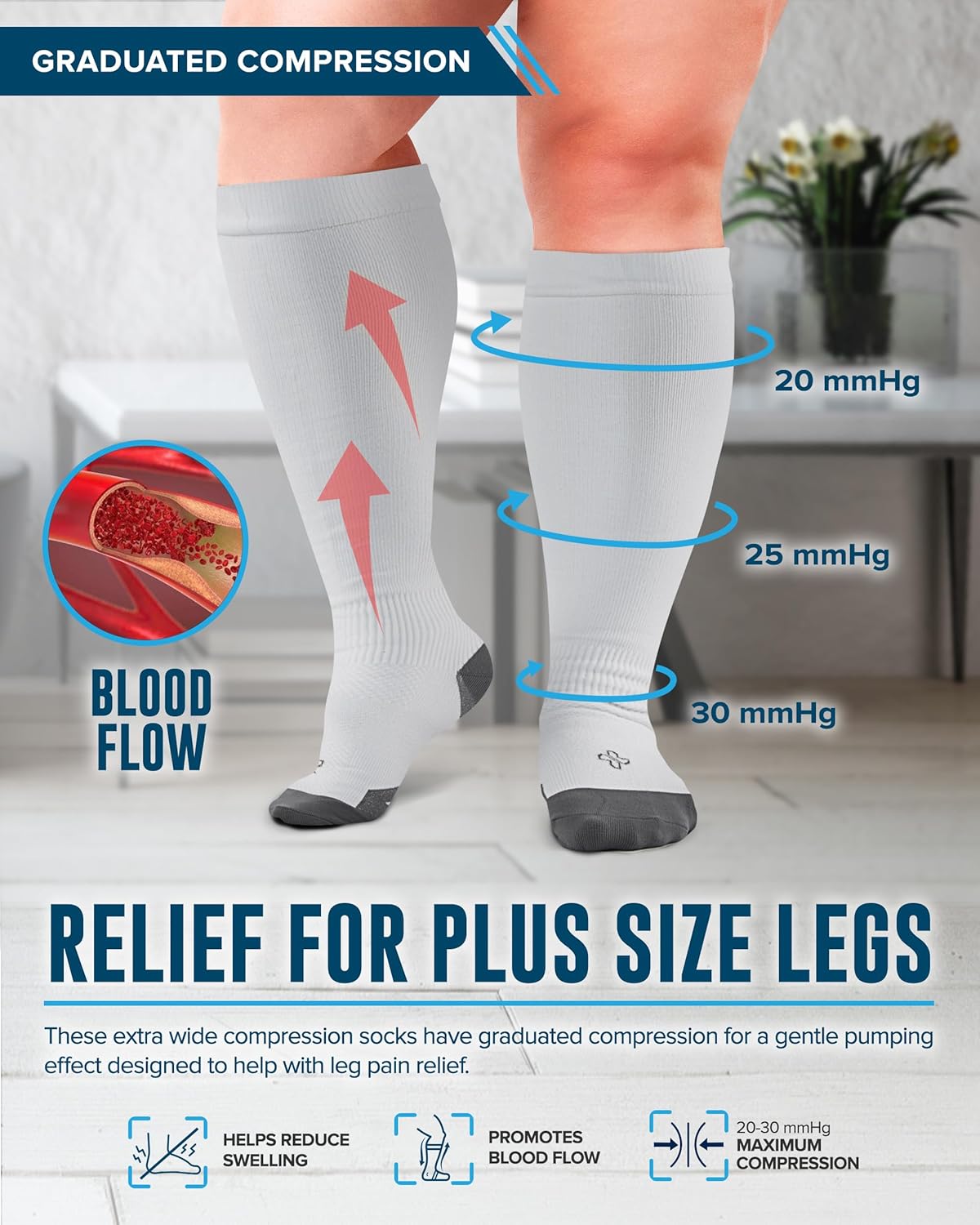 doctor's select 3 pairs plus size compression socks wide calf - up to 6xl | 20-30 mmhg compression socks for women wide calves | black, white, gray 3 pairs - black, white, gray 3x-large