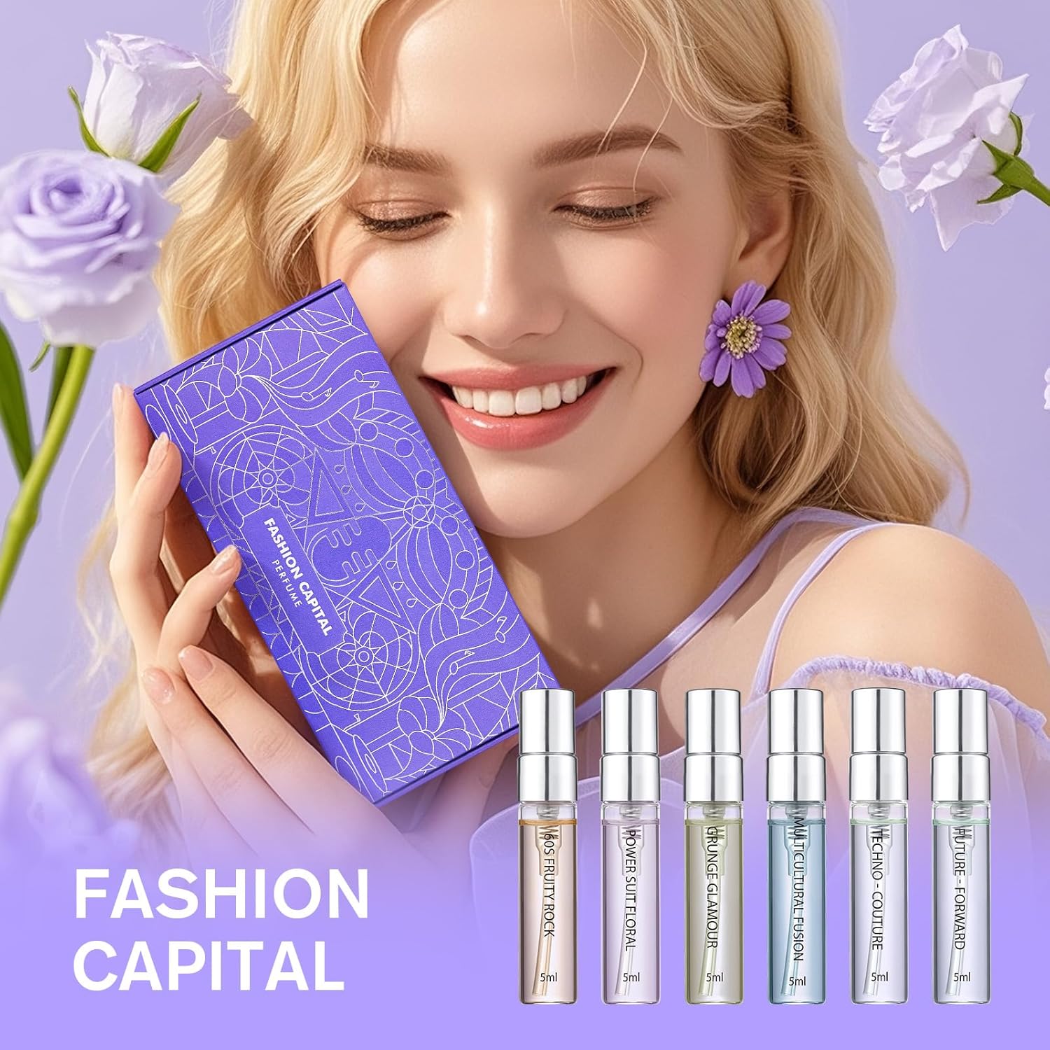 Roseye 6pcs Fashion Capital Perfume Samples Set,Travel Size Mini Perfume with Scent Cards, Inspired by American Fashion Icons, Perfume Discovery Set Holiday & Birthday Gift Idea - Image 8