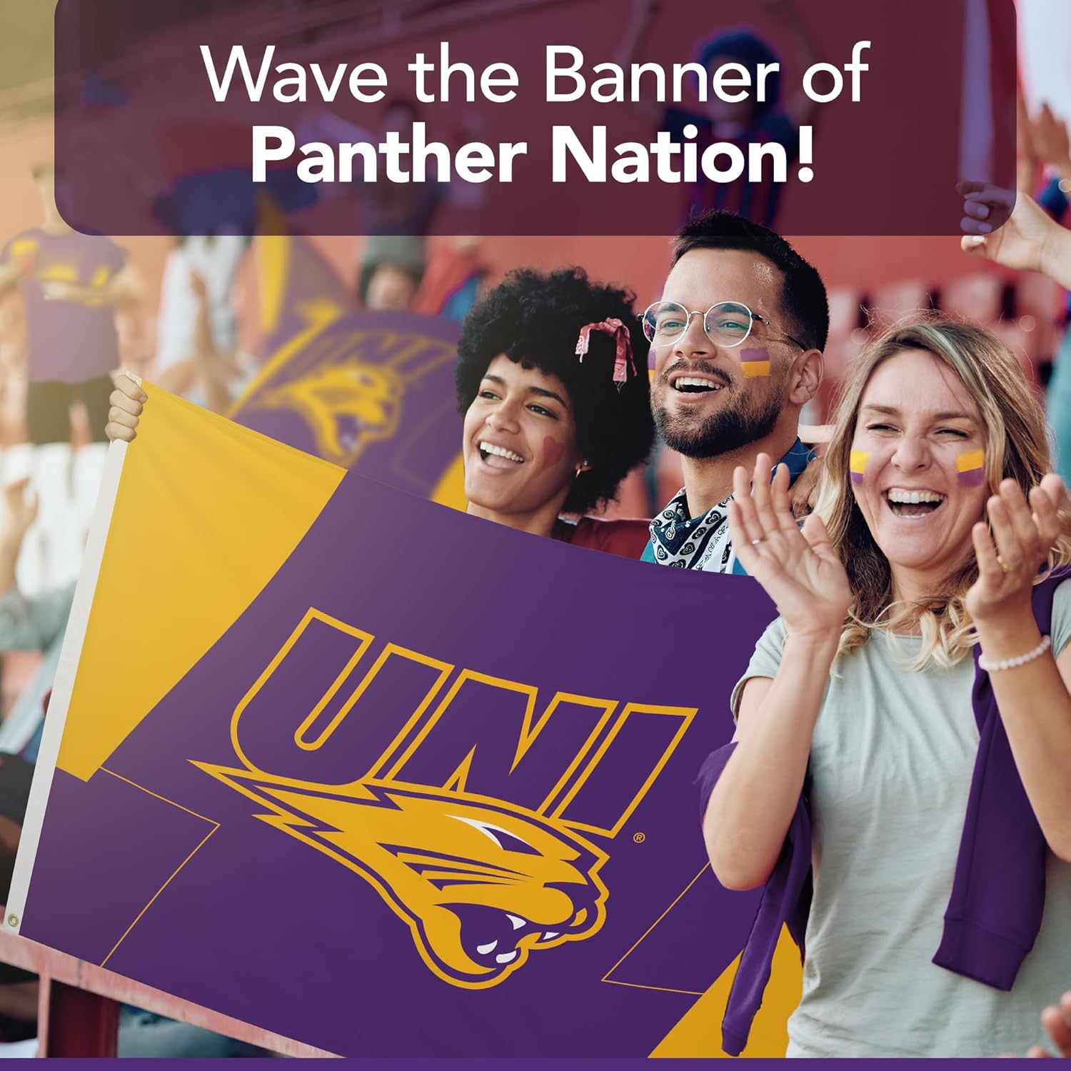 Northern Iowa Panthers College Sports Printed Flag - NCAA Licensed - Nylon - School Banner (Purple, Yellow, White) (3' x 5')