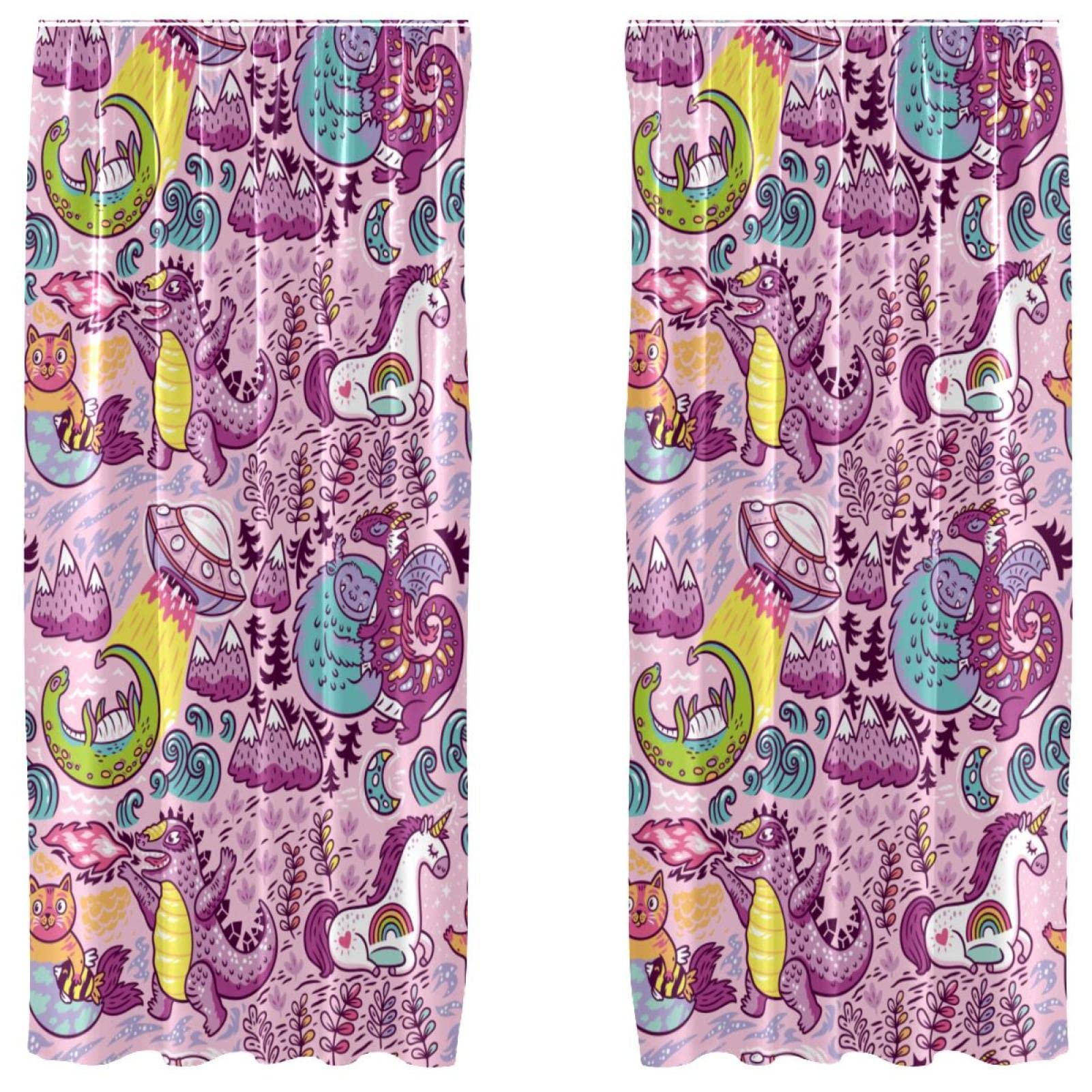 Rideaux occultants licorne et chat microfibre 140x213 cm