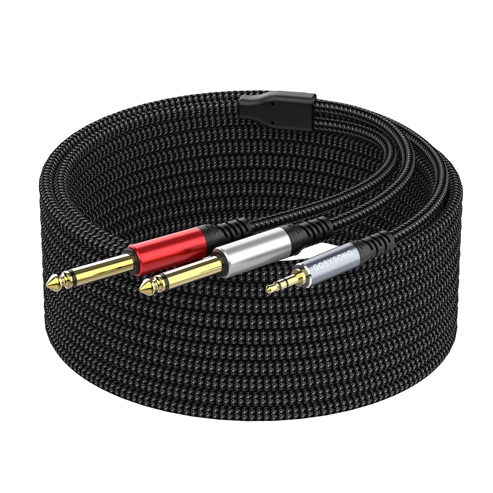 Adaptador de cable de audio divisor en Y de 3,5 mm 1/8 estéreo a dual TS mono Y de 1/4 compatible con iPhone, PC, tarjeta de sonido de computadora, mezclador, altavoz multimedia, sistema estéreo