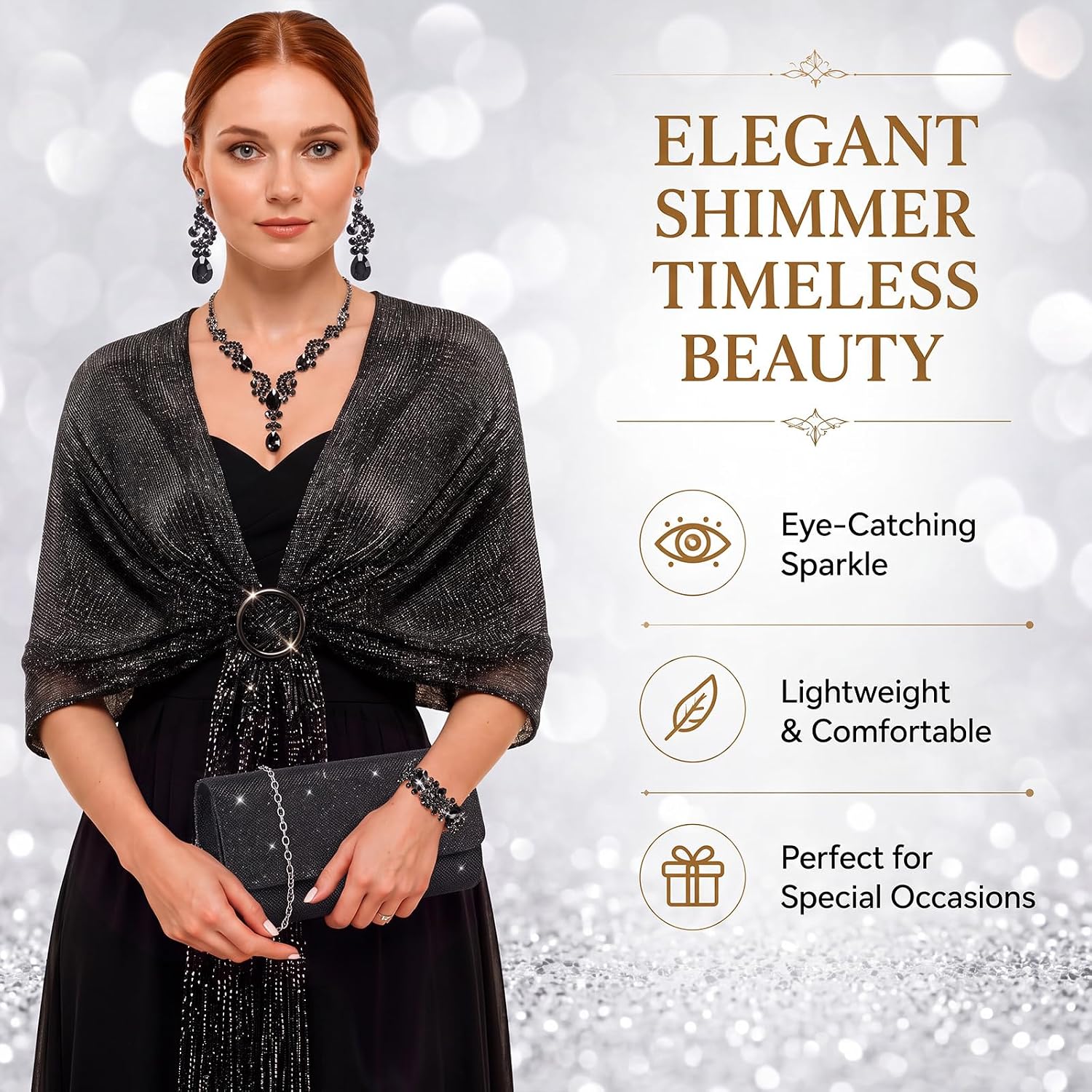 Tiamon 5 Pcs Rhinestone Jewelry Sets Shawls and Wraps Formal Clutch Purses for Women Evening Party Weddings Bridal Showers