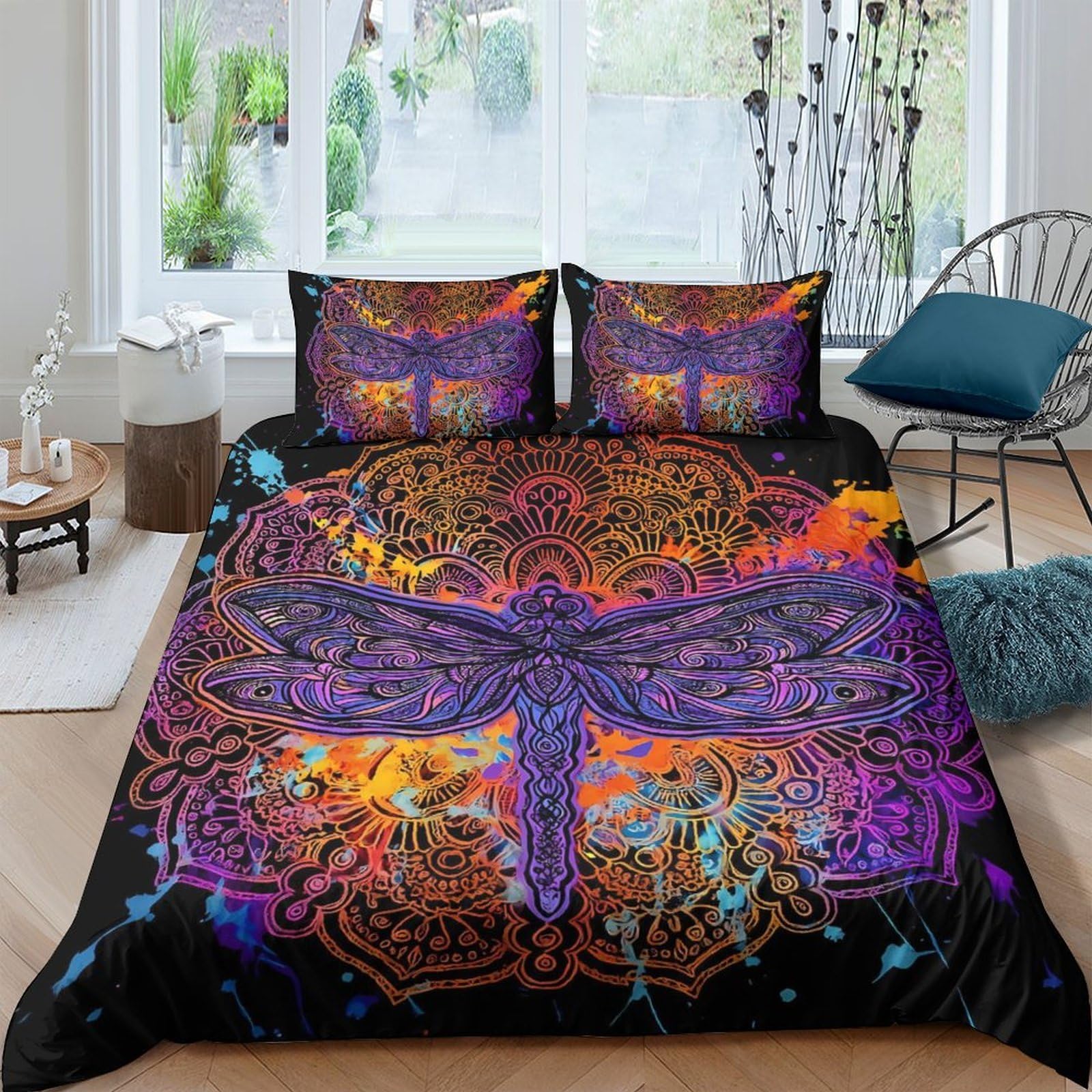 Ctjqhvkz Style-8 3D Printed Mandala Dragonfly Fitted Sheet Microfiber Soft Vibrant Abstract Bed Cover For Bedroom Guest Room Decor Single（135X200cm）