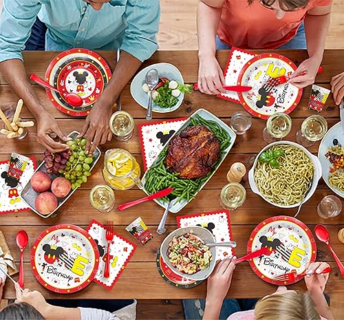Miniatura 7 de Piooluialy Mickey Themed Mouse 1st Birthday Party Supplies - Mickey First Birthday Party Decorations Include Dinner Plates, Cups, Napkins,