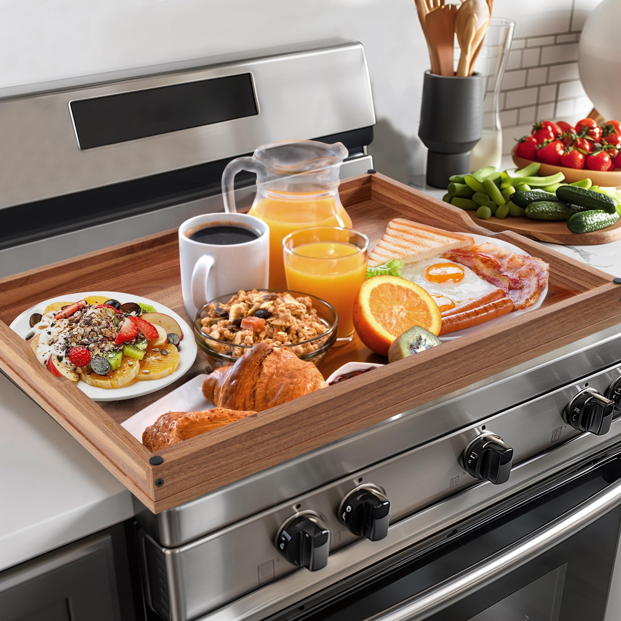WOLKI Noodle Board Stove Covers for Gas Burners, 30"L x 22"W x 2.5"Th Heavyweight Stove Top Covers for Electric Stove, Buil-in Handles, RV Stove Cover, Wooden Serving Tray, Wood