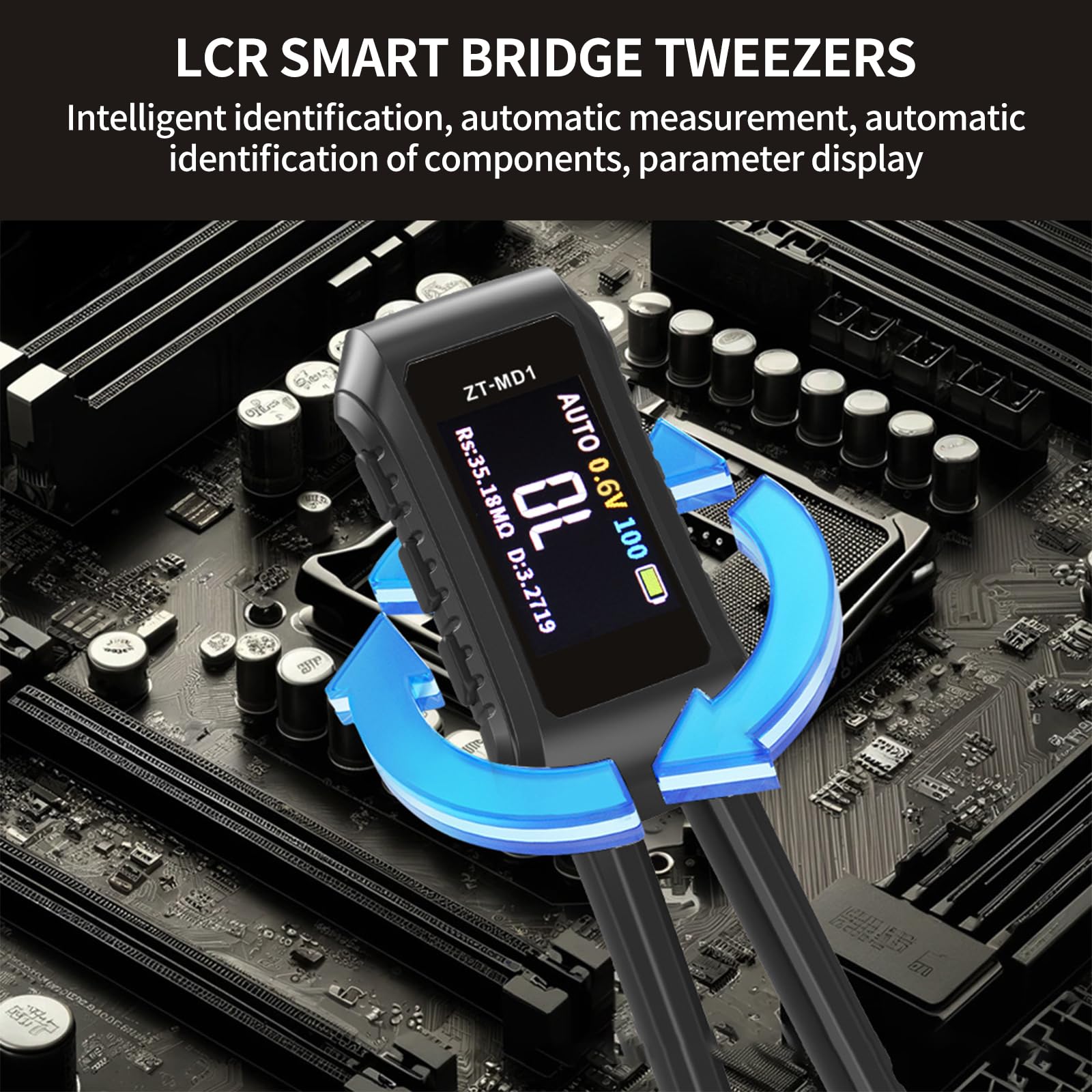 LCR Meter mit 2,9 cm Farbdisplay 3 Testfrequenzen LCR Tester 10 kHz Testfrequenz Einstellbar USB Typ-C Widerstandsprüfer LCR-ST1 Digitales Brückenmessgerät Hochpräzises LCR-Messgerät