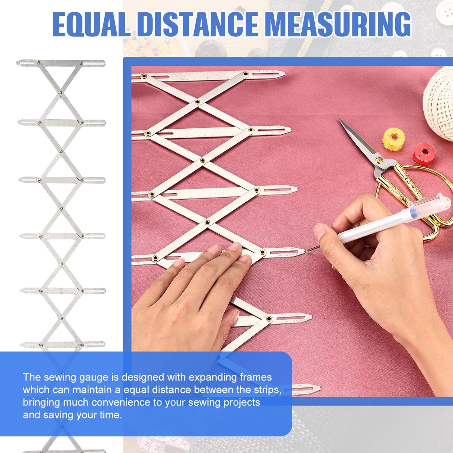 9 Pieces Expanding Sewing Gauge Aluminum Sewing Gauge Quilting Button Sewing Tool 24 Inch Equal Space Divider Expandable Sewing Tools with Black Buttons for Crafting Pleating Button Space