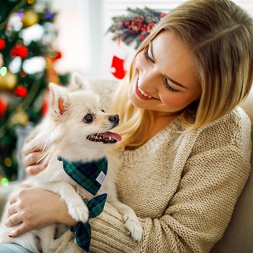 Miniatura 3 de E-Clover Collar de perro a cuadros, collar bandana para perro y coletero a juego, collares ajustables para perros pequeños y medianos, regalo para