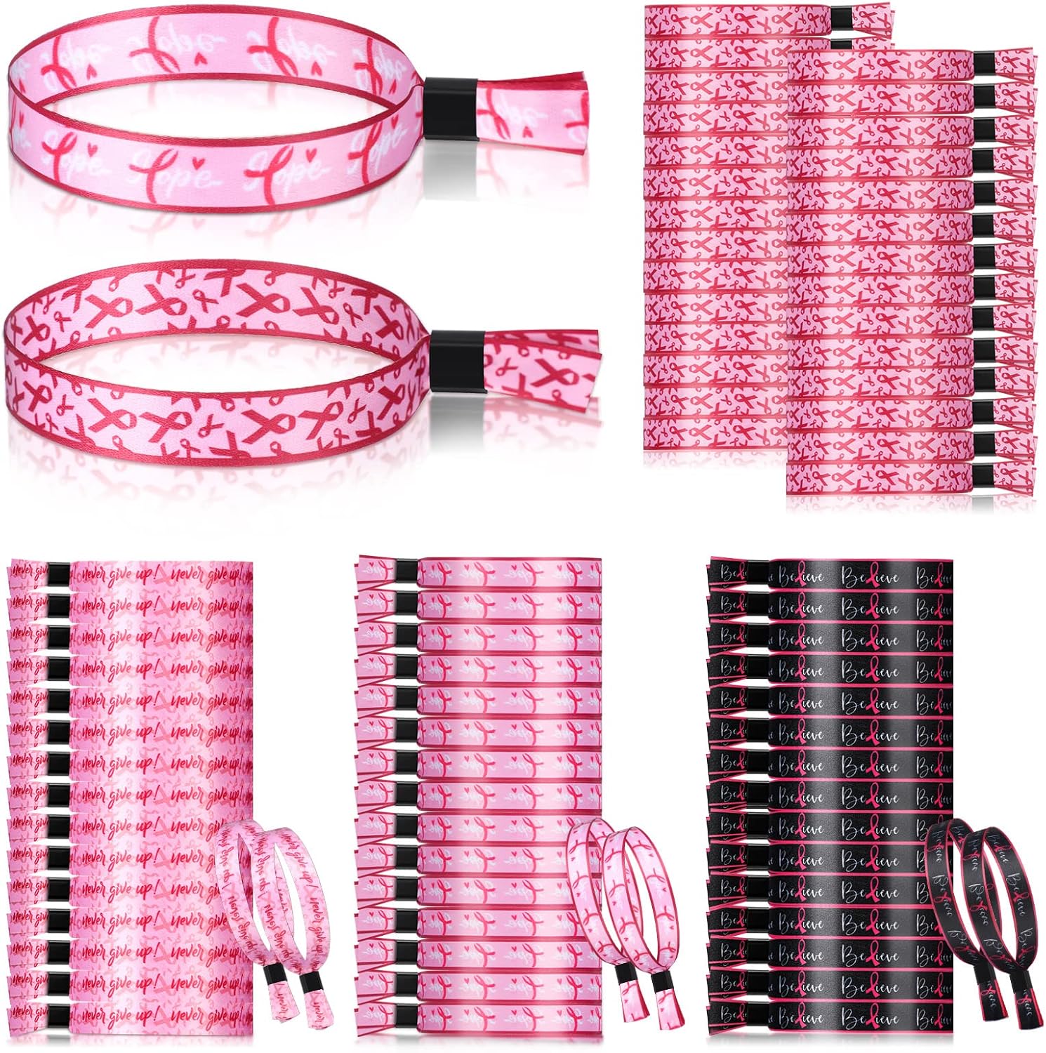 60 Pieces Single Use Breast Cancer Awareness Bracelets Pink Ribbon Cancer Awareness