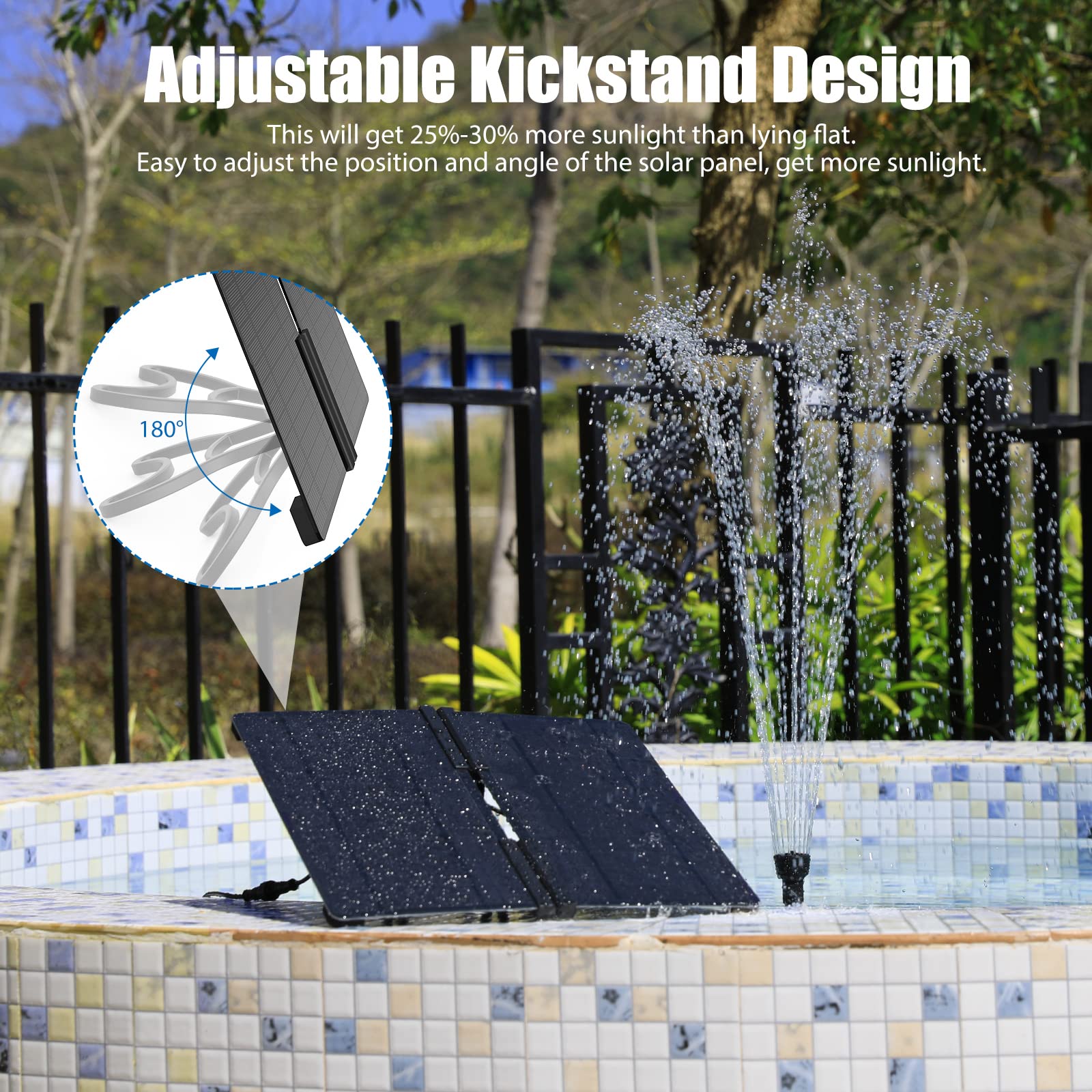 AISITIN Fuente Solar Jardin Exterior 20W de Bricolaje Última Actualización Bomba de Agua Solar Plegable Jardín Estanque, Fuente de Agua de Bricolaje(20W)