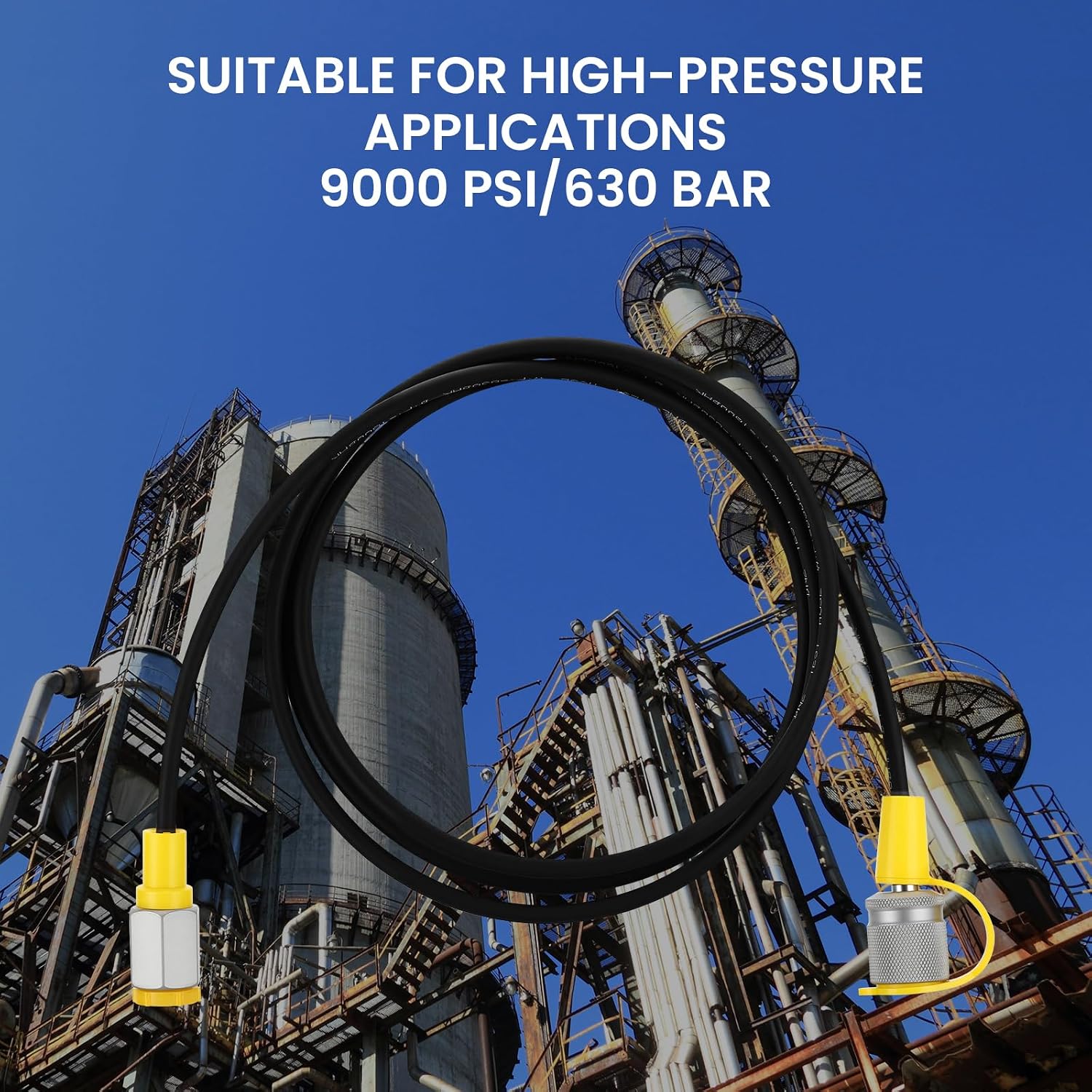 MEASUREMAN Hydraulic Test Hose, 630 BAR/9000 PSI, G1/4"NPT to M16, 1.6m, Zinc-Nickel Alloy, High-Pressure Coupling Hose
