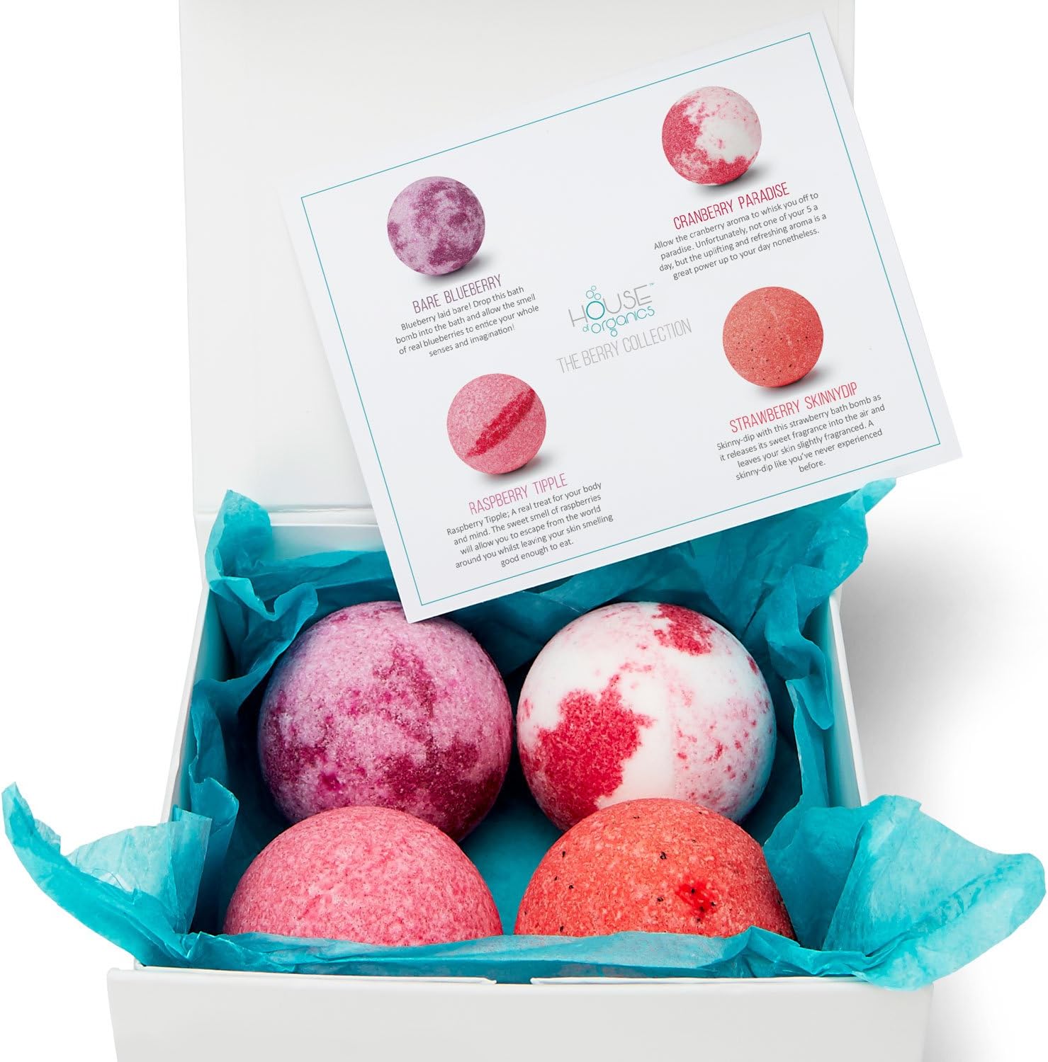 Luxury 100% Organic Bath Bomb Gift Set - 4 Large Handmade Bath Bombs Packed With Essential Oils - Presented in a Beautiful Gift Box - The Berry Collection