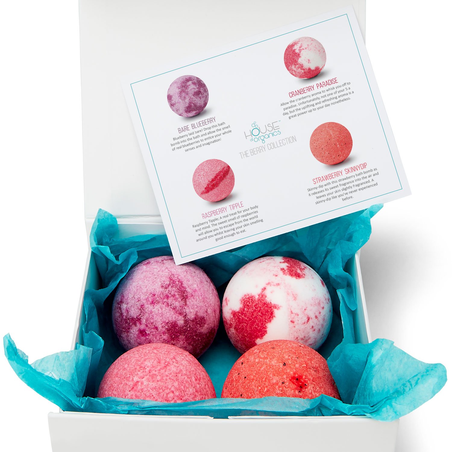Luxury 100% Organic Bath Bomb Gift Set - 4 Large Handmade Bath Bombs Packed With Essential Oils - Presented in a Beautiful Gift Box - The Berry Collection