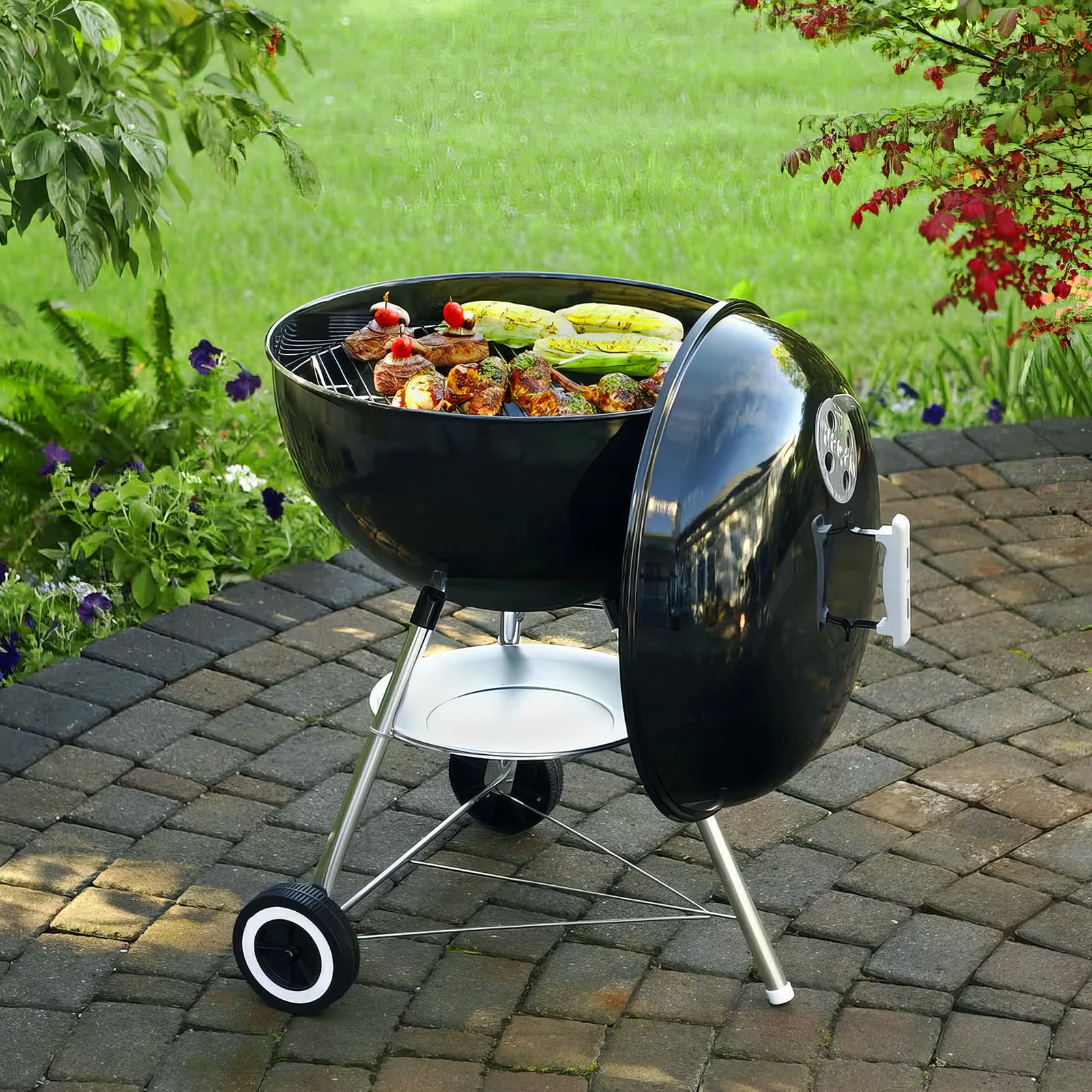 Denmay 7432 7440 Grille de Cuisson et Grille à Charbon pour Grils à Charbon Weber 47 cm, Weber One-Touch, Bar-B-Kettle, Smokey Mountain Cooker Smoker, Jumbo Joe, Original Kettle, avec 1 Thermomètre