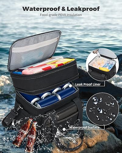 Miniatura 4 de Lonchera de doble capa para hombres, bolsa de almuerzo expandible para hombres con aislamiento de cuero, a prueba de fugas, lonchera duradera e