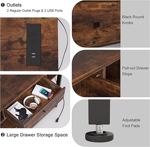 Miniatura 56 de Mexin Mesa consola de 39 pulgadas con 2 salidas y 2 puertos USB, mesa de entrada con cajón y estantes de almacenamiento, mesa de sofá estrecha para