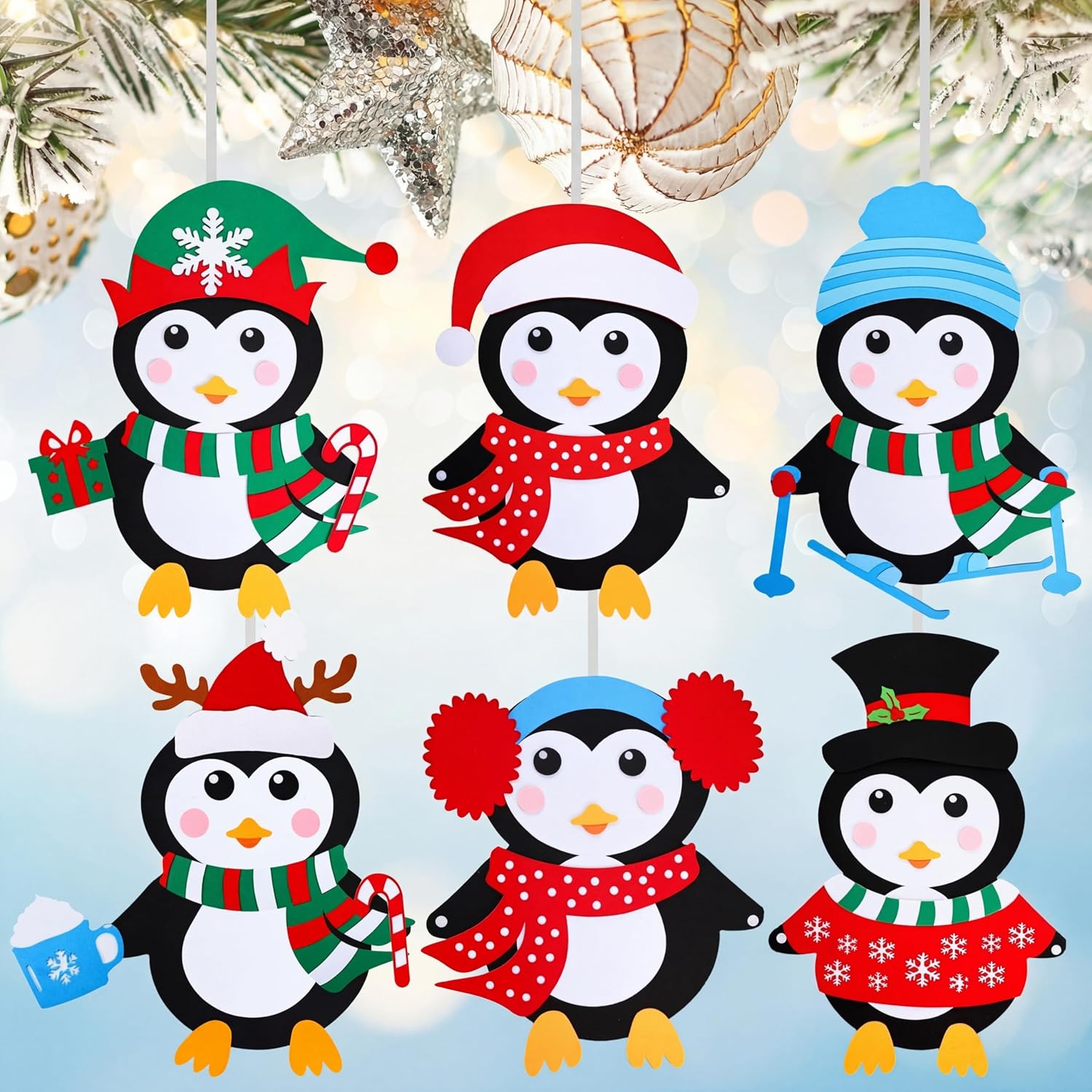 30 Pcs DIY Felt Christmas Winter Penguin Crafts Kits with 29 Detachable Ornaments 2.25ft Christmas Game Craft Kits for Little One Penguin Art Set Wall Hanging Gifts for Xmas Winter Holiday Party Decor