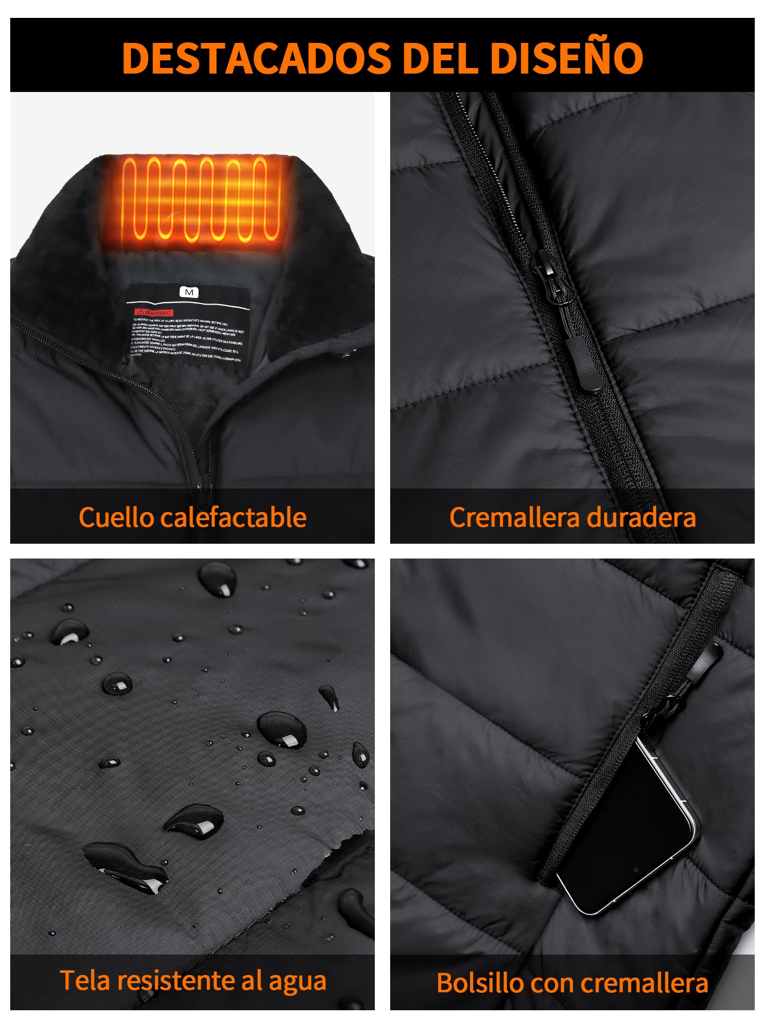 Chaleco Calefactable Hombre Mujer con Batería 7.4V 18400mAh, Chaleco Térmico Eléctrico con 10 Zonas de Calor y 3 Niveles Ajustables, Chaqueta Calefactable para Ciclismo, Esquí y Pesca
