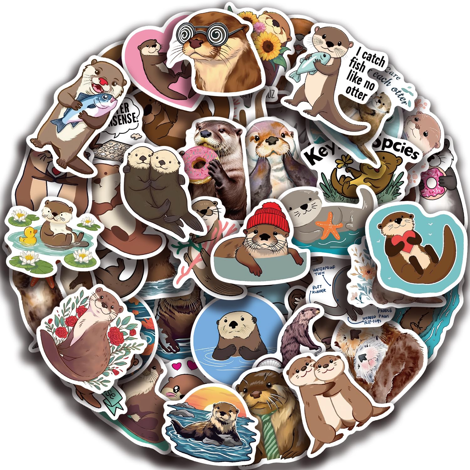 50 Pcs Otter Waterproof Vinyl Stickers for Boys Girls Teens Decorative Stickers for Waterbottles Notebook Laptop Tablet Computer Cup Car Scrapbook