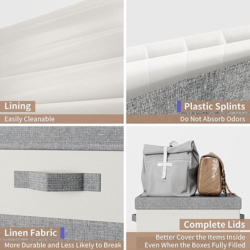 Miniatura 7 de Contenedores de almacenamiento grandes de tela con tapas, paquete de 3 unidades, plegables, organizadores de armario de lino y almacenamiento,