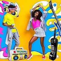 Vista 4 de 8 Pcs Inflatable Radio Boombox Retro Inflatable Mobile Phone Rock Inflatable Guitar Toy Set,Blow up Props for 80s 90s Party Decorations,Hip Hop