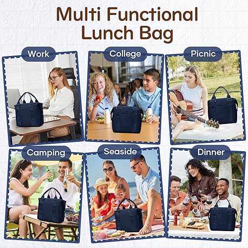 Miniatura 7 de coowoz Lonchera para mujer, con aislamiento, bolsa de almuerzo para adultos, bolsa de almuerzo para mujer, lonchera para hombres, trabajo, picnic,