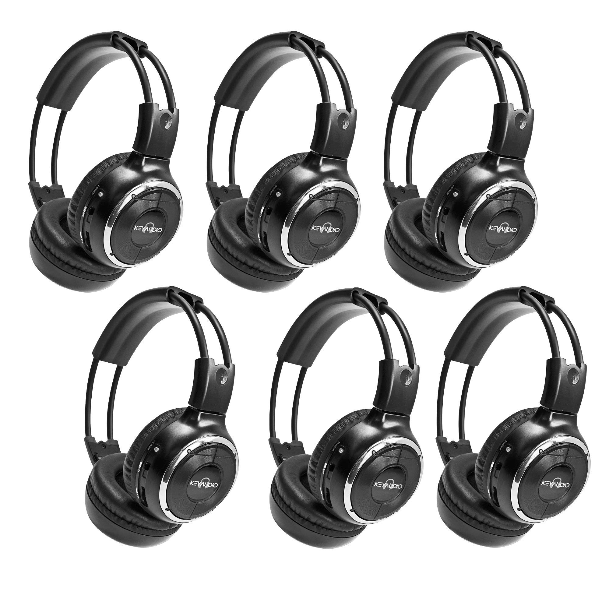 RP Accessories IR-2008B Infrared Wireless Headphones, 2-Channel Folding Universal Rear Entertainment System IR Headphone for Car TV and DVD Player Audio, Set of 6
