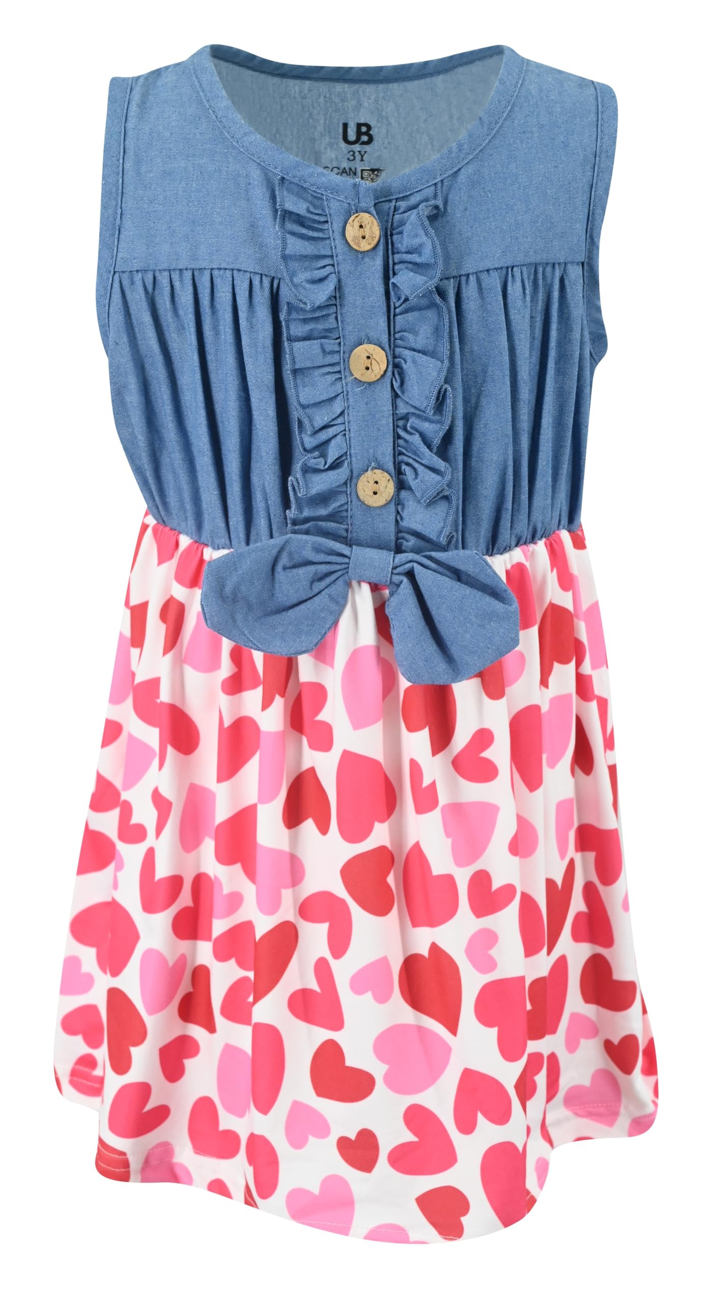 Unique Baby Girls Sleeveless Denim Dress with Knot Tie and Fun Print for Toddler and Big Kids