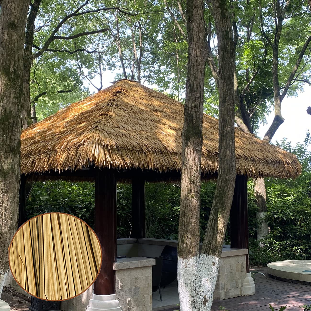 Simulation Strohdach Gefälschtes Stroh Stroh Palmdach Künstliches Pe-Material, Daher Kein Ersatz für Tiki-Bar-Dachgärten, Patio-Deck, Pavillons, Patio-Sonnenschutz (Größe: 10 Stück, Farbe: Yellowb)