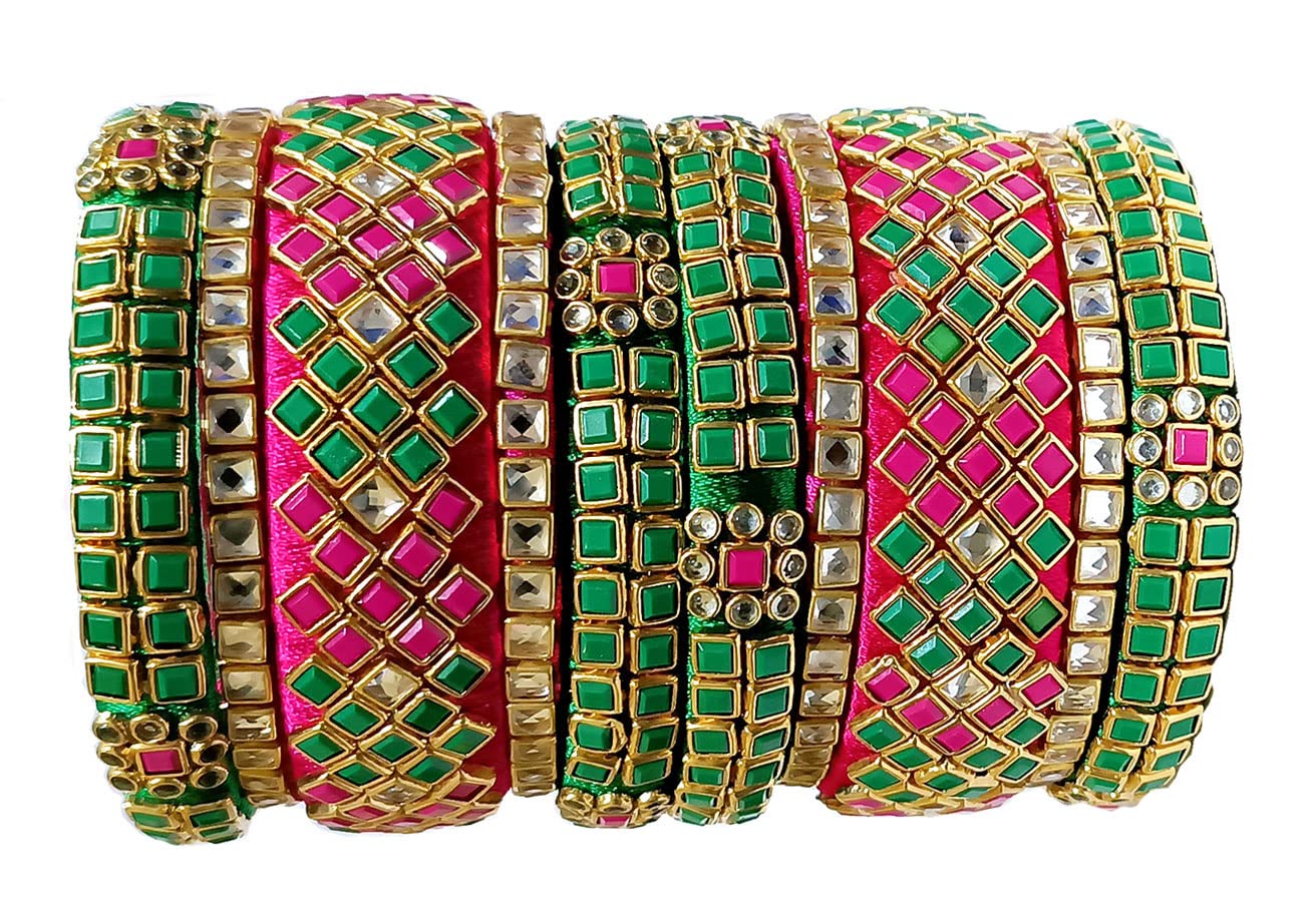 Neta bangles Kundan style silk thread bangles pink and Green color s (2.2) For Women (B0BRSXKCKF) Amazon Price History, Amazon Price Tracker
