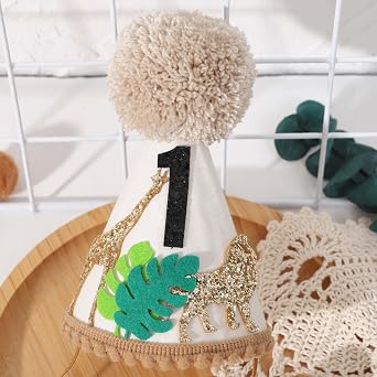 Safari Wild 1st Birthday Hat - Jungle First Birthday Party Hat, Wild One Decor for Boys & Girls, Cake Smash Photo Prop, Baby Shower & Safari Theme Decor
