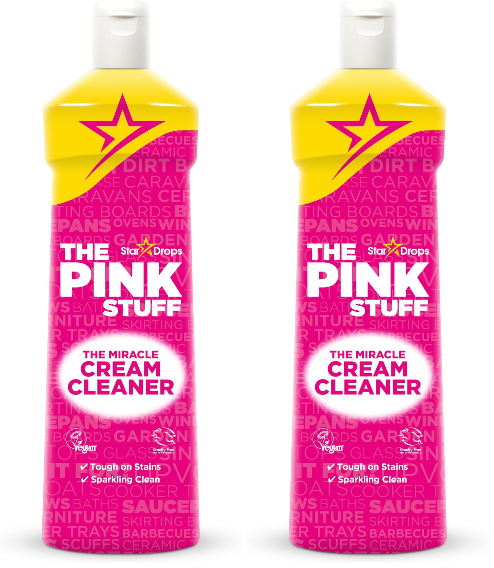 Stardrops The Pink Stuff Miracle Cream Cleaner, Stainless Steel & Multi-Purpose Surfaces, Removes Grease, Grime, Limescale & Soap Scum, Tough on Stains, Gentle on Surfaces, 500ml 16.9oz (Pack of 2)