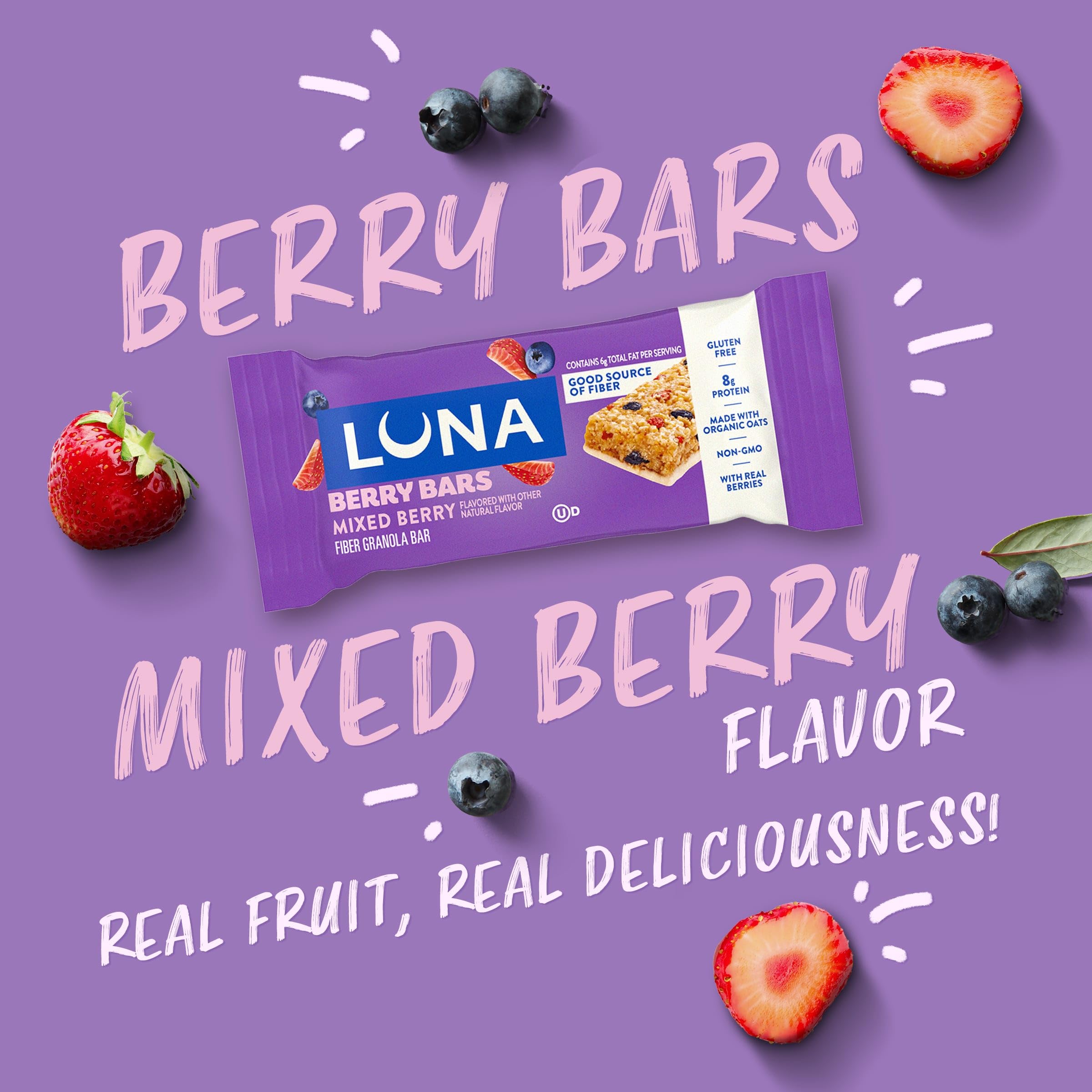 LUNA Berry Bars Mixed Berry, Fiber Granola Bars, Gluten Free, 6ct — Amazon image 6