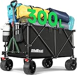 370L Beach Trolley with Big Universal Wheels, Heavy Duty Camping Trolley Cart with Rebound Handle, Folding Wagon Camping Garden Cart, Collapsible Shopping Wagon (Black, XXXL) - 1
