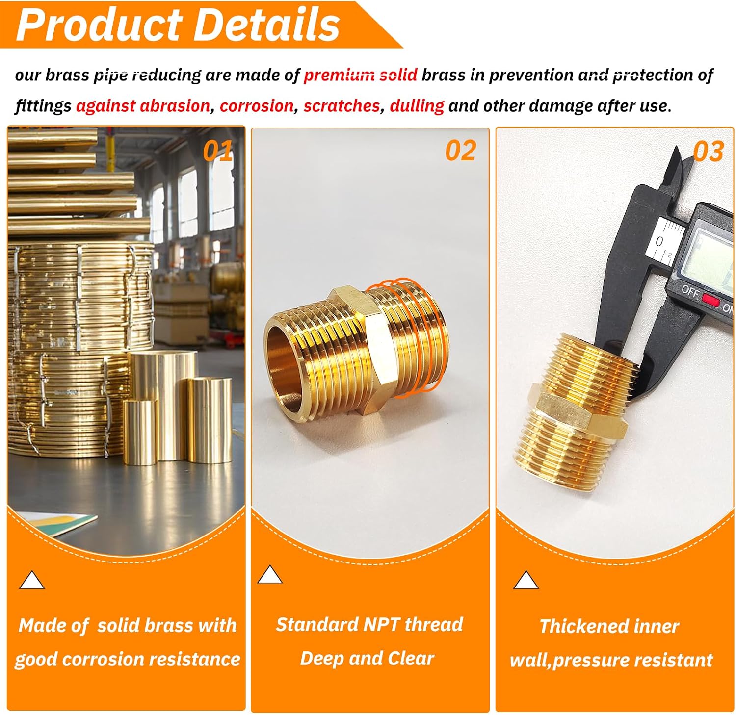 2PCS Hex Brass Nipple 3/4" NPT Male X 3/4" NPT Male Pipe Fitting 3/4 inch Brass Nipples Male Pipes Adapter Fittings Heavy Equal Nipples Connectors