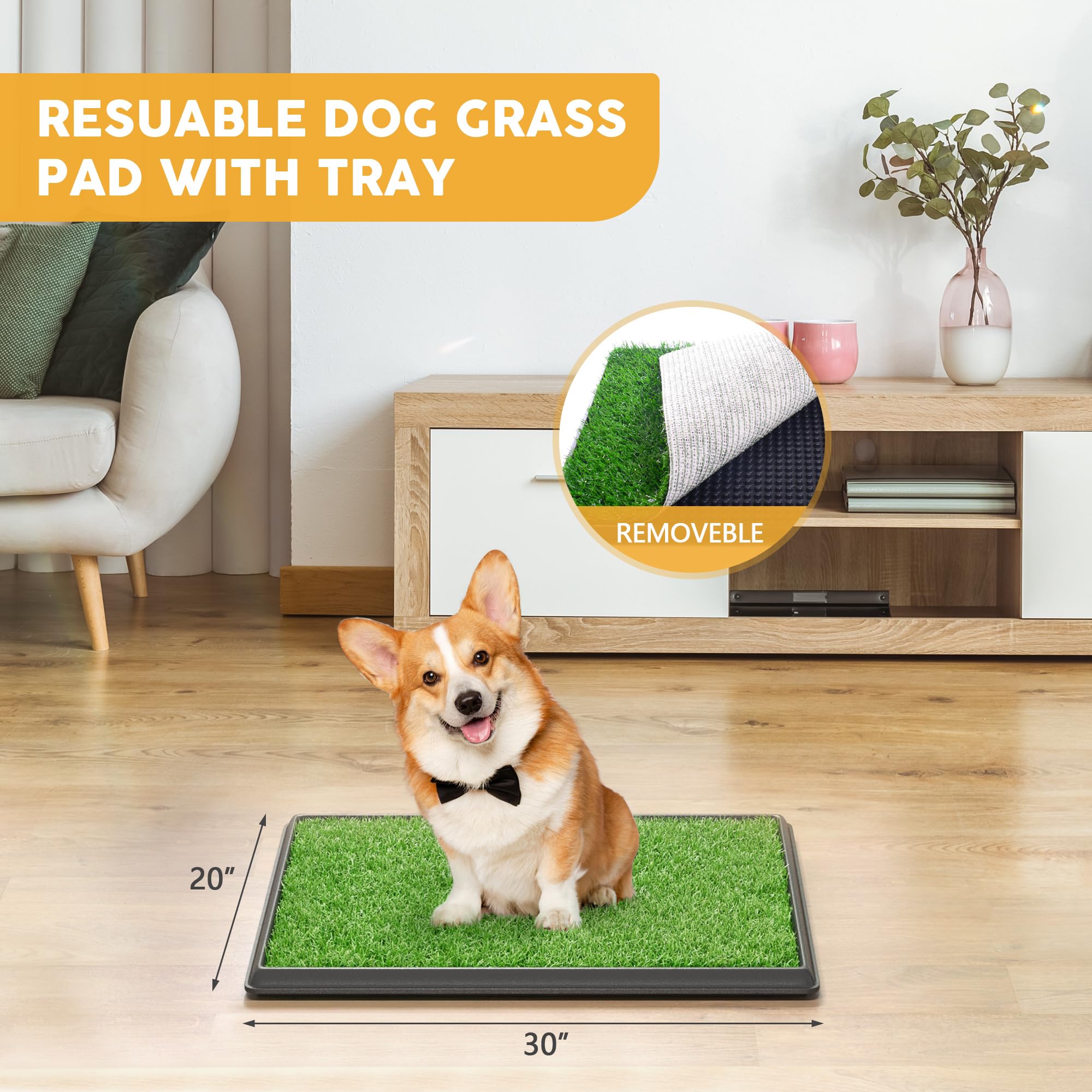 Generic Dog Grass Pad, Large Artificial Grass Patch for Dogs with Tray, Washable Dog Litter Box, Fake Grass Turf for Dogs to Pee on, Black and Green