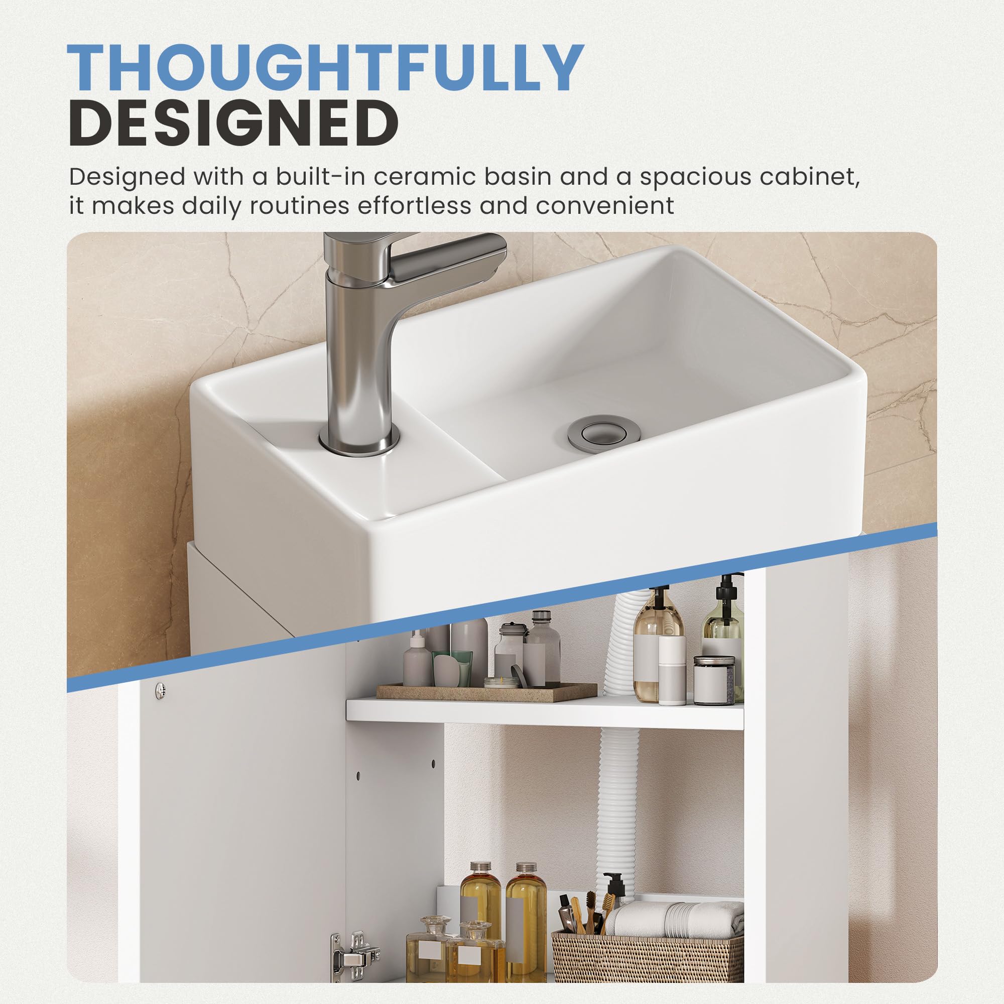 YITAHOME Waschtisch mit Unterschrank 40 cm Waschbeckenunterschrank, Badmöbel-Set mit Waschbecken für kompakte Bäder, Gäste WC, Sink with Vanity Cabinet, weiß