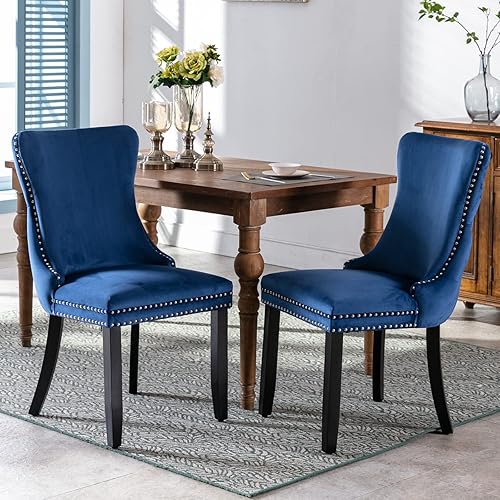 Miniatura 3 de DKLGG Juego de 2 sillas de comedor tapizadas con respaldo de ala, sillas de comedor acogedoras con ribete de cabeza de clavo y patas de madera